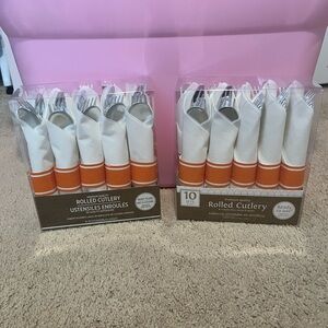 Orange and White Rolled Cutlery Set of 20 (10 per box)